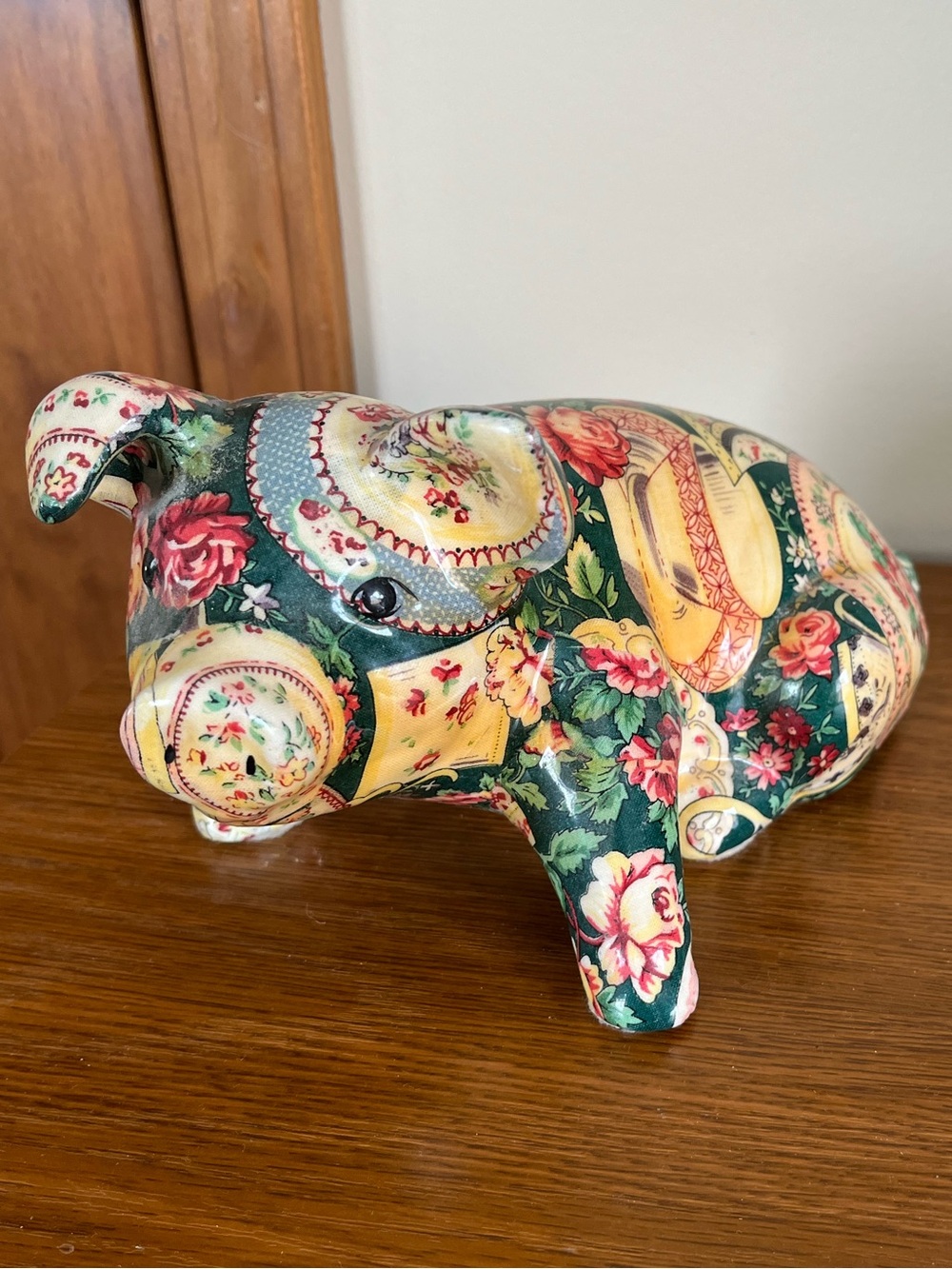 Large Decoupage Ceramic Pig